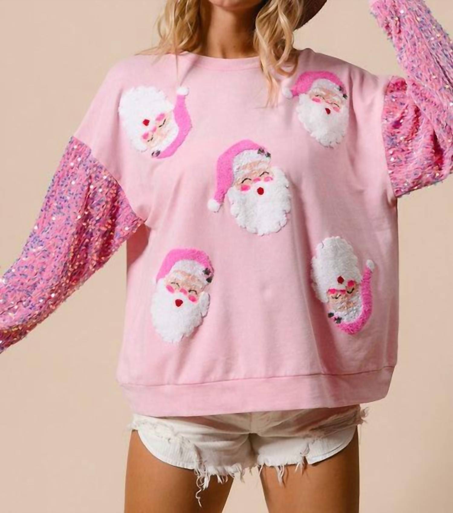 Bibi - Sequin Sleeve Santa Sweatshirt