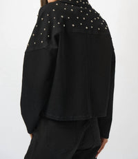 Joseph Ribkoff Oto-style Stretch Denim Studded Jacket in black - women's jacket - detail view
