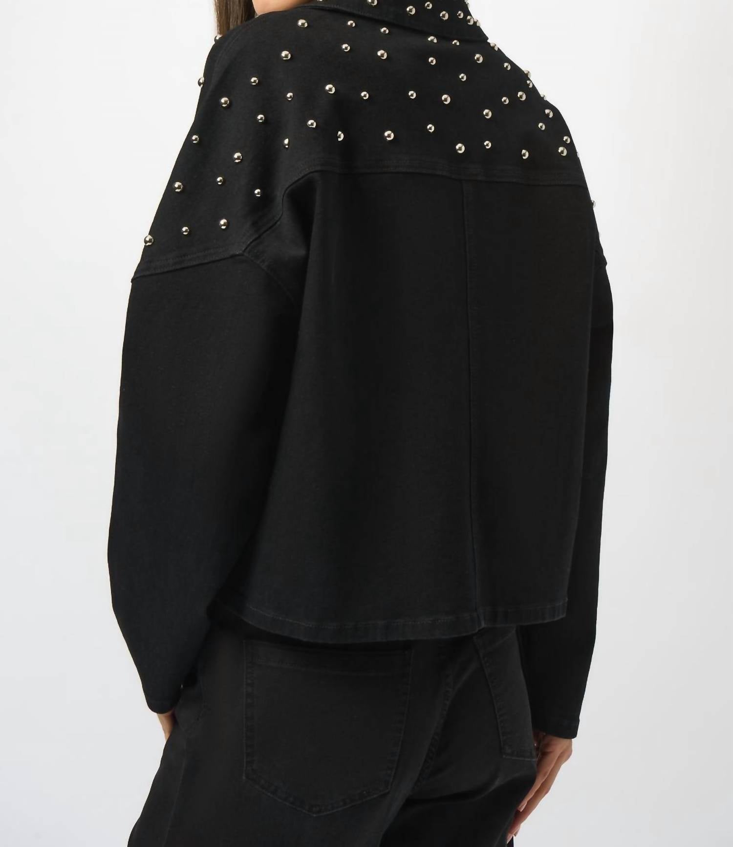Joseph Ribkoff Oto-style Stretch Denim Studded Jacket in black - women's jacket - detail view