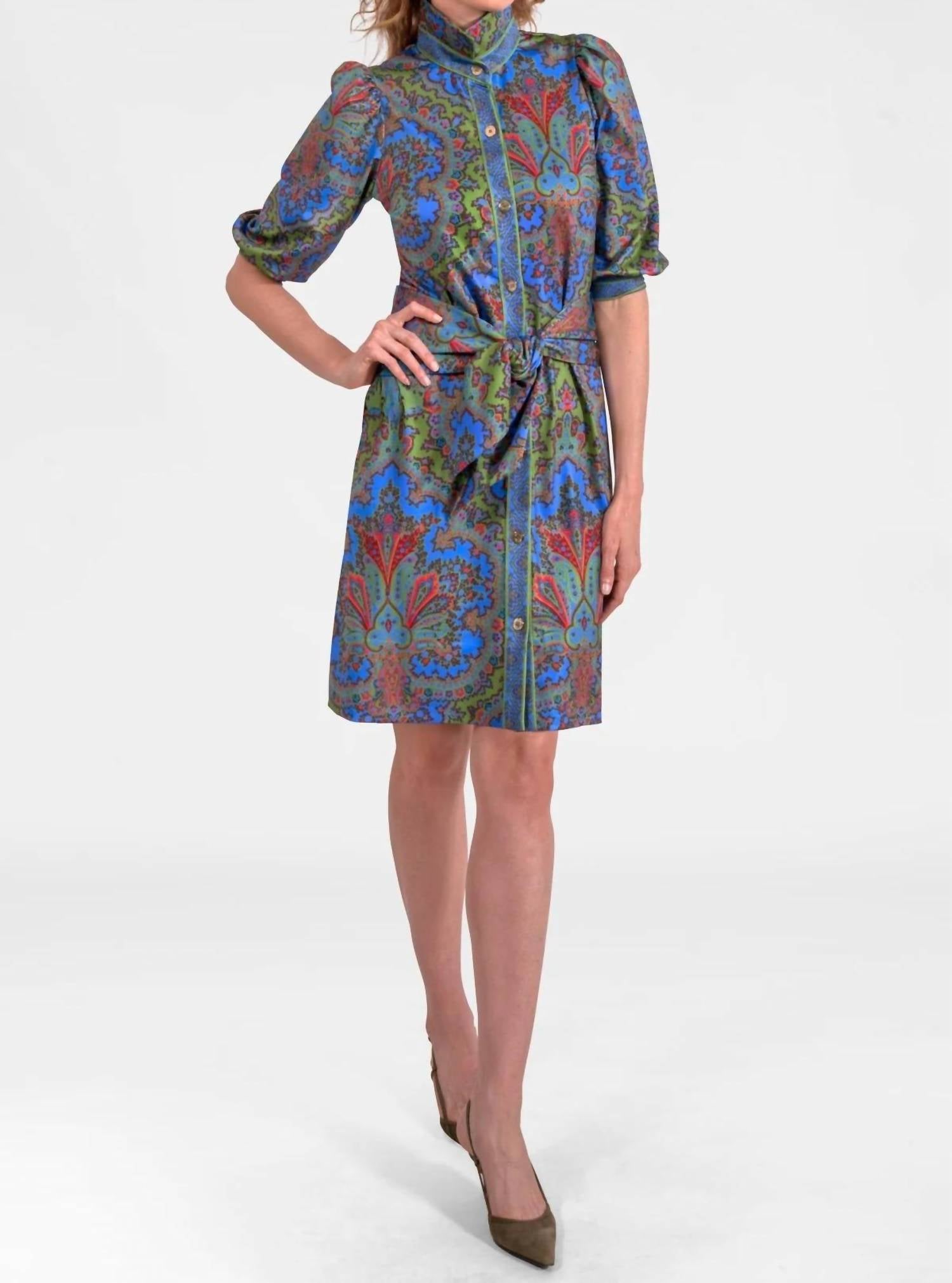 GRETCHEN SCOTT Swagger Dress in olive periwinkle orange paisley - women's dress - view 4