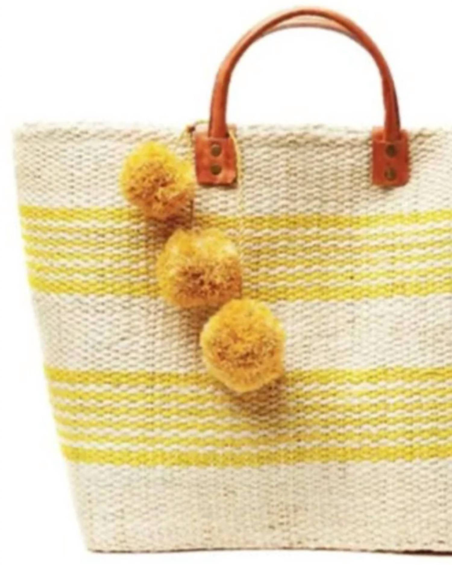 Faire - Women's Bohemian Striped Pom-pom Straw Bag