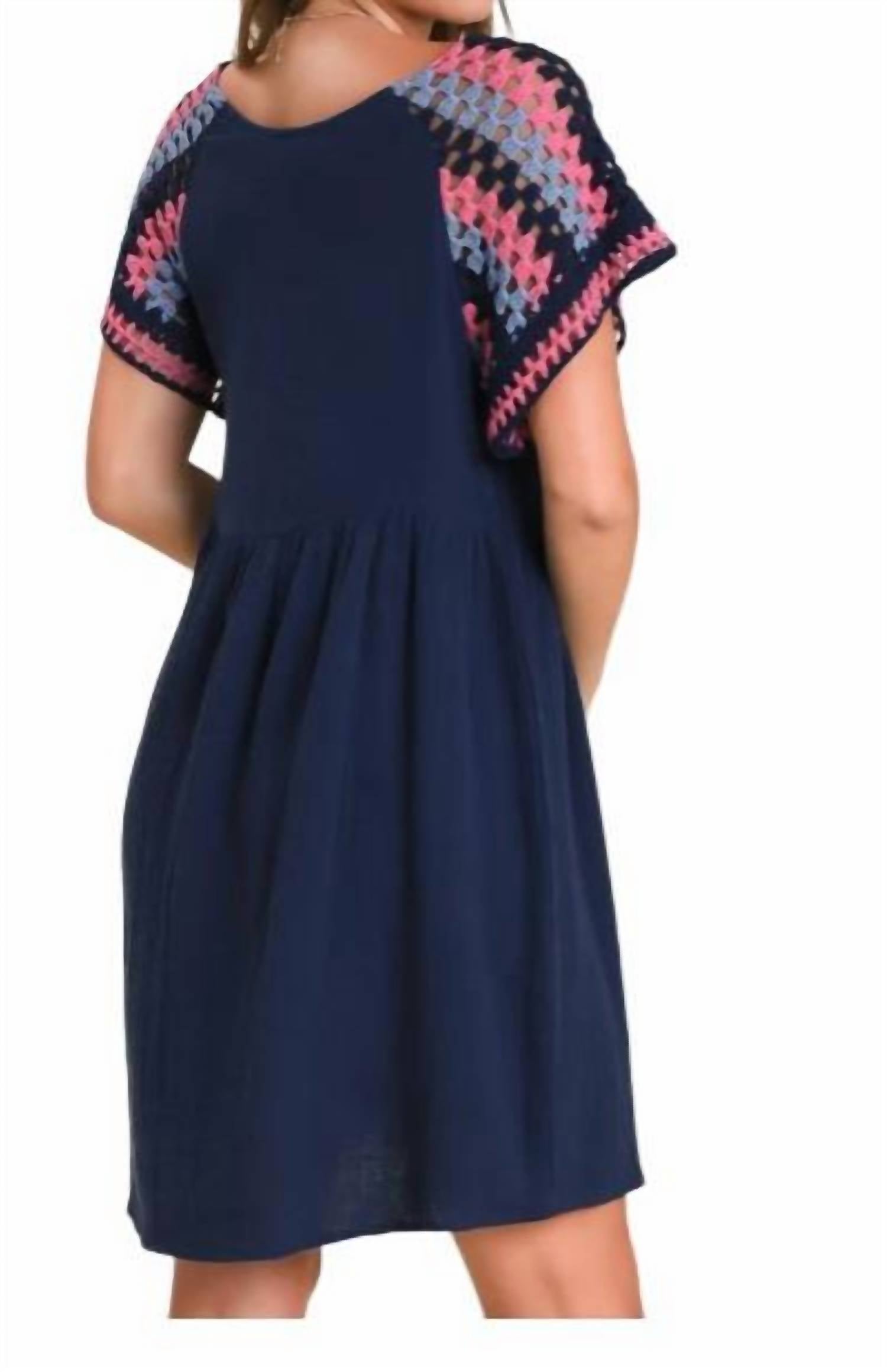 Umgee - Gauze Fabric Crochet Sleeve Dress
