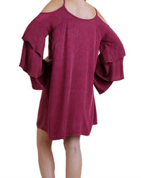 Umgee - Cold Shoulder Layered Bell Sleeve Dress