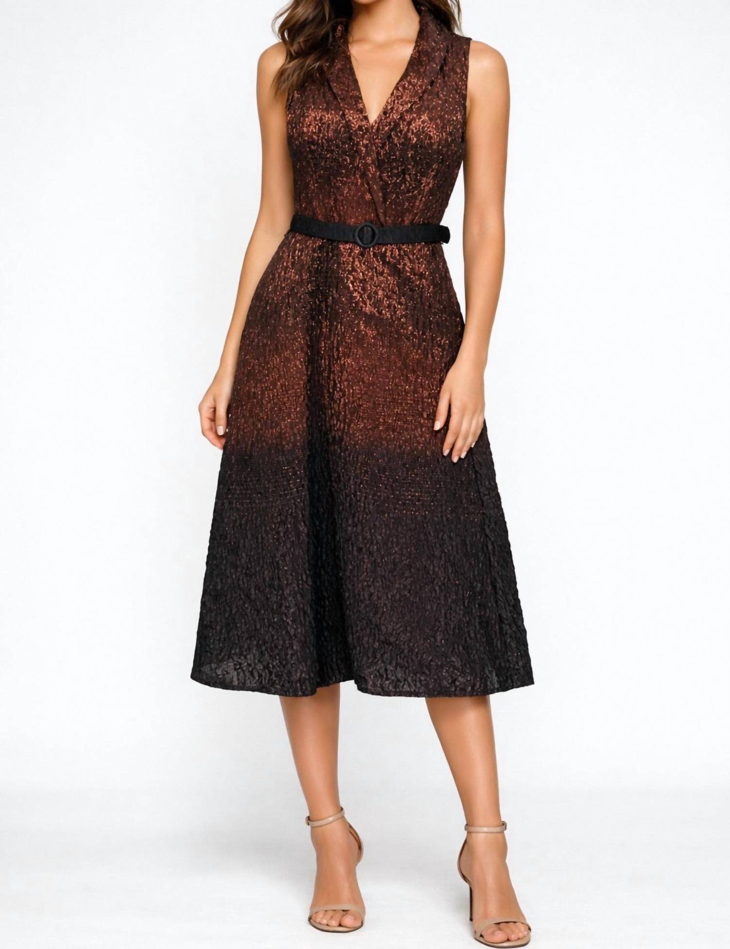 Kay Unger - Sleeveless Ombré Bronze Midi Dress