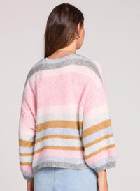 saltwater LUXE Kiah Striped Tie Cardigan in multi - women's cardigan - detail view