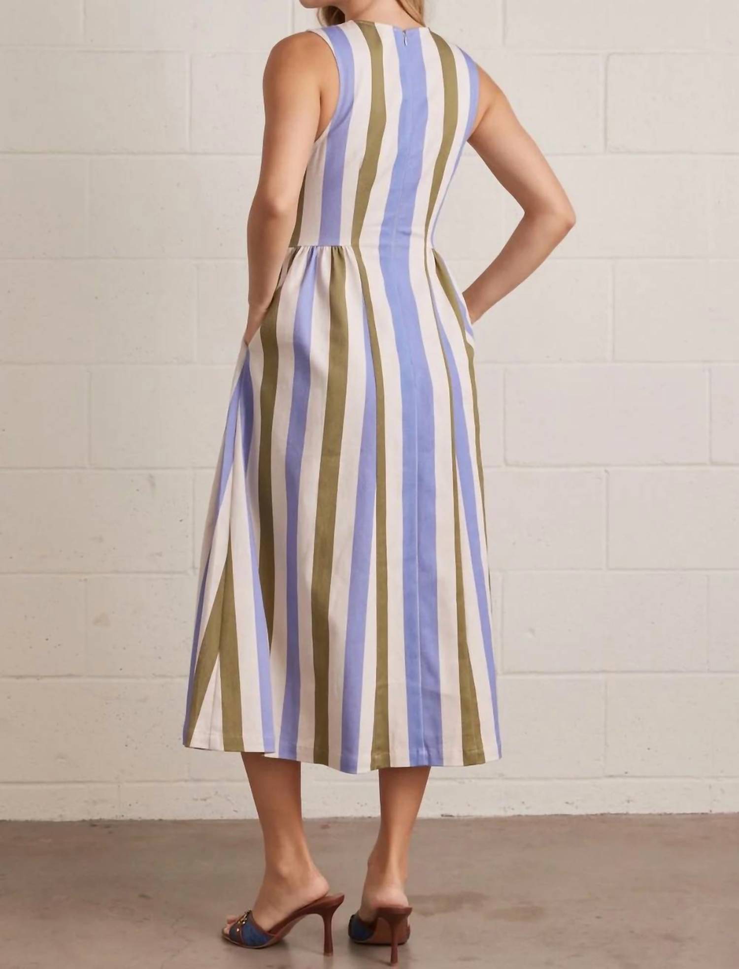 Entro - Striped Sleeveless Midi Dress