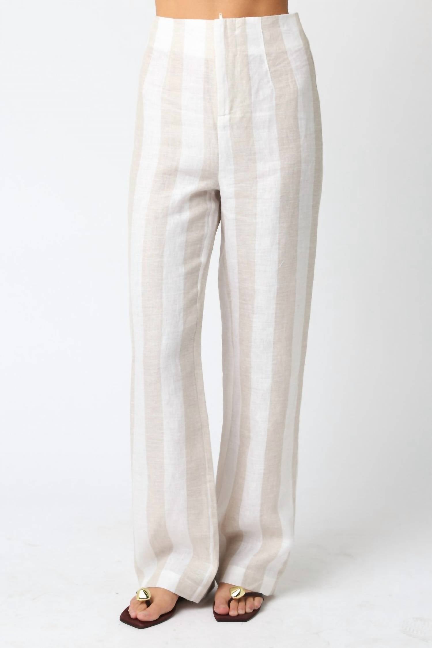 Olivaceous - Stripe Linen Pant