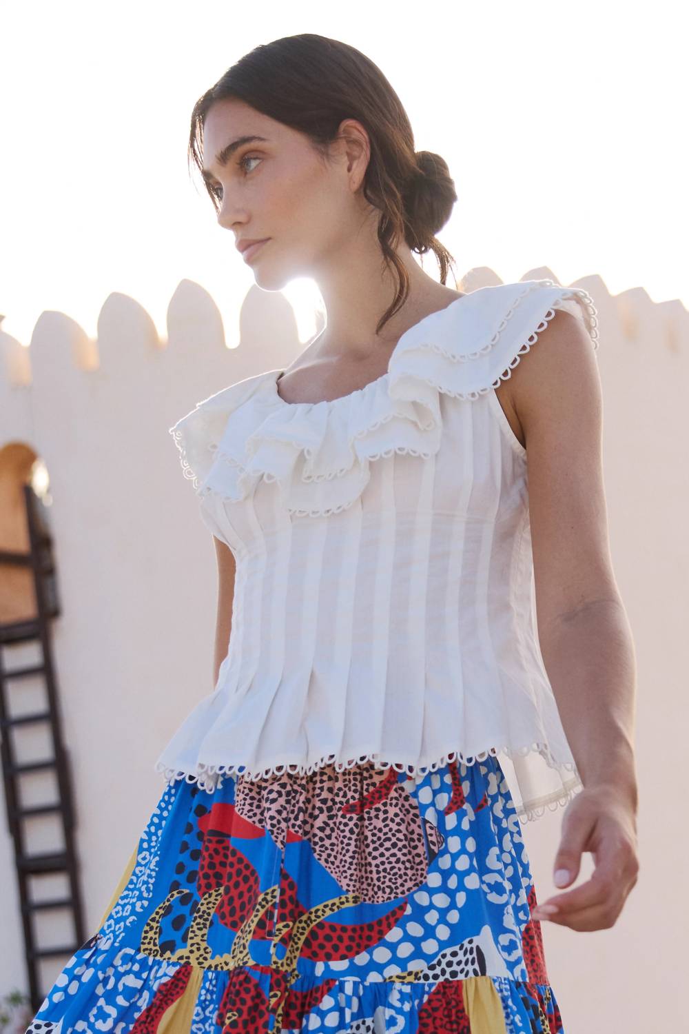 Oliphant Athena Top in tisbury white - women's blouse - alternate view