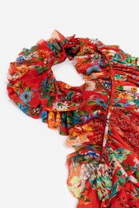 Johnny Was Women's Marie Ruffle Scarf in bobcat forest - women's scarf - alternate view