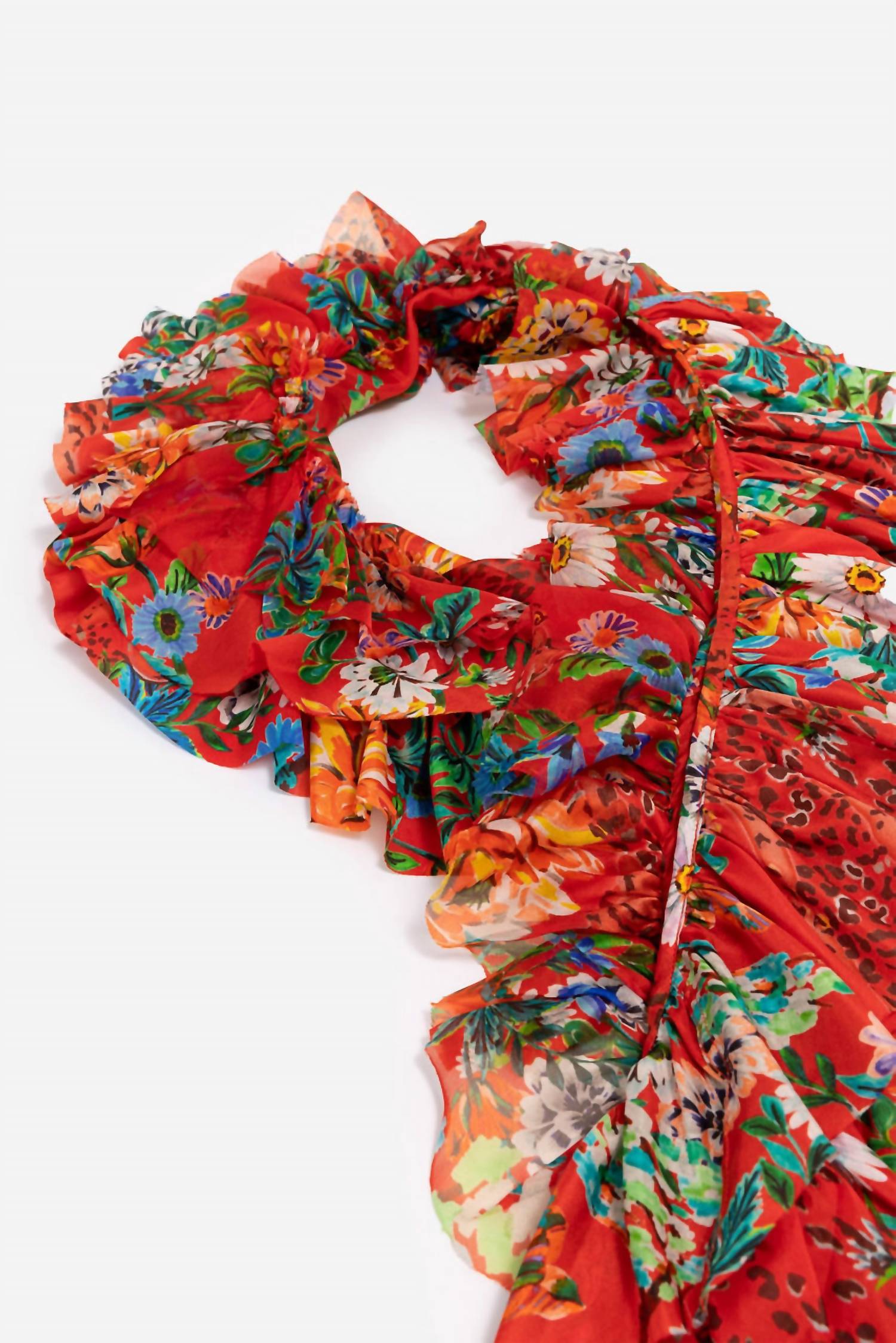 Johnny Was Women's Marie Ruffle Scarf in bobcat forest - women's scarf - alternate view