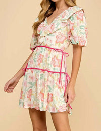 Tcec - V-neck Puff Sleeve Floral Dress