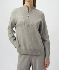 Joseph Ribkoff - Embellished Zipped Mock Neck Pullover Sweater