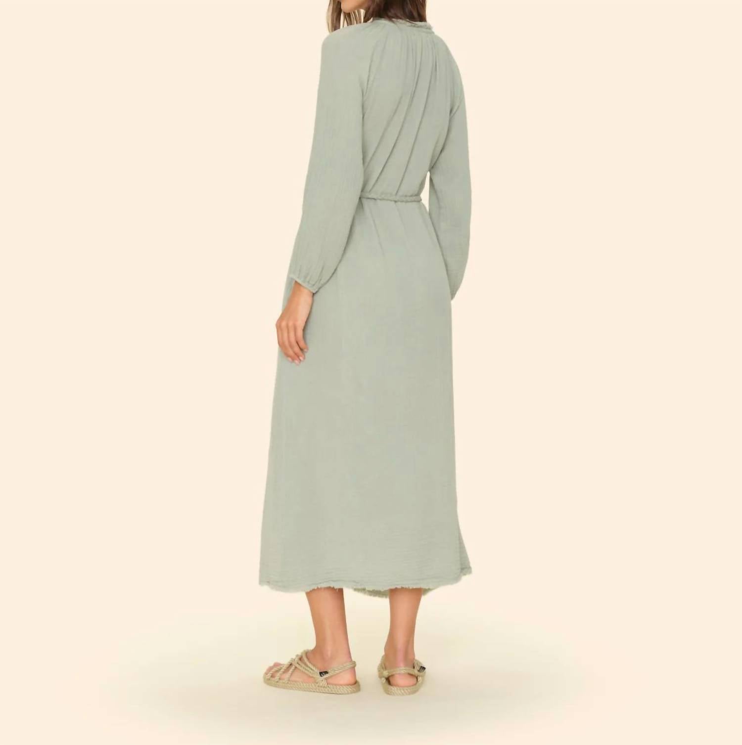 XIRENA Andrea Button-front Midi Dress in aqua grey - women's dress - detail view