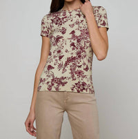 L'Agence Ressi Fitted Tee in truffle butterfly toile - women's t-shirt