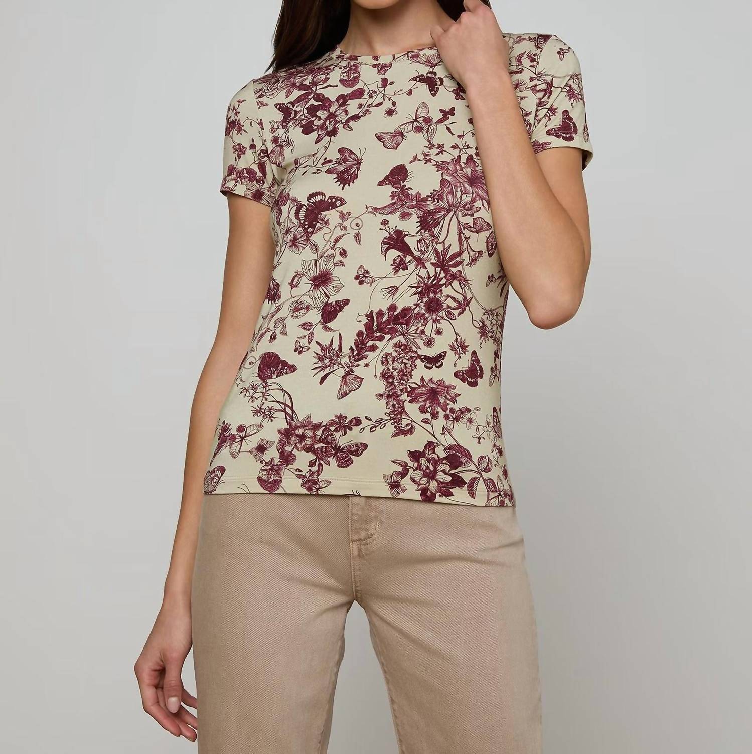 L'Agence Ressi Fitted Tee in truffle butterfly toile - women's t-shirt