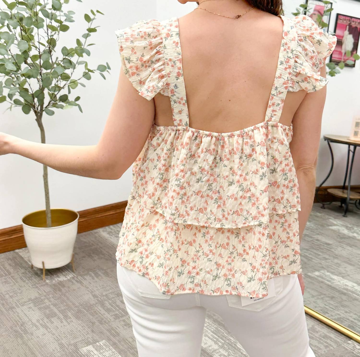 Doe And Rae - Stella Floral Print Ruffle Tank Top