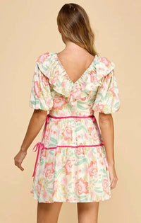 Tcec - V-neck Puff Sleeve Floral Dress