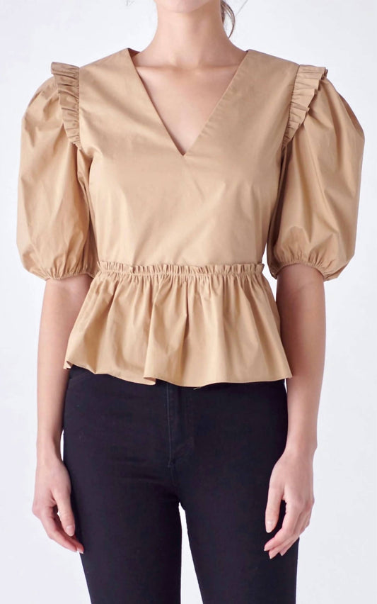 English Factory - V-NECKLINE PUFF SLEEVE TOP