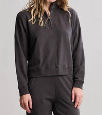 BAREFOOT DREAMS Brushed Fleece With Cozychic Ultra Lite Rib Half Zip Pullover in carbon - women's top