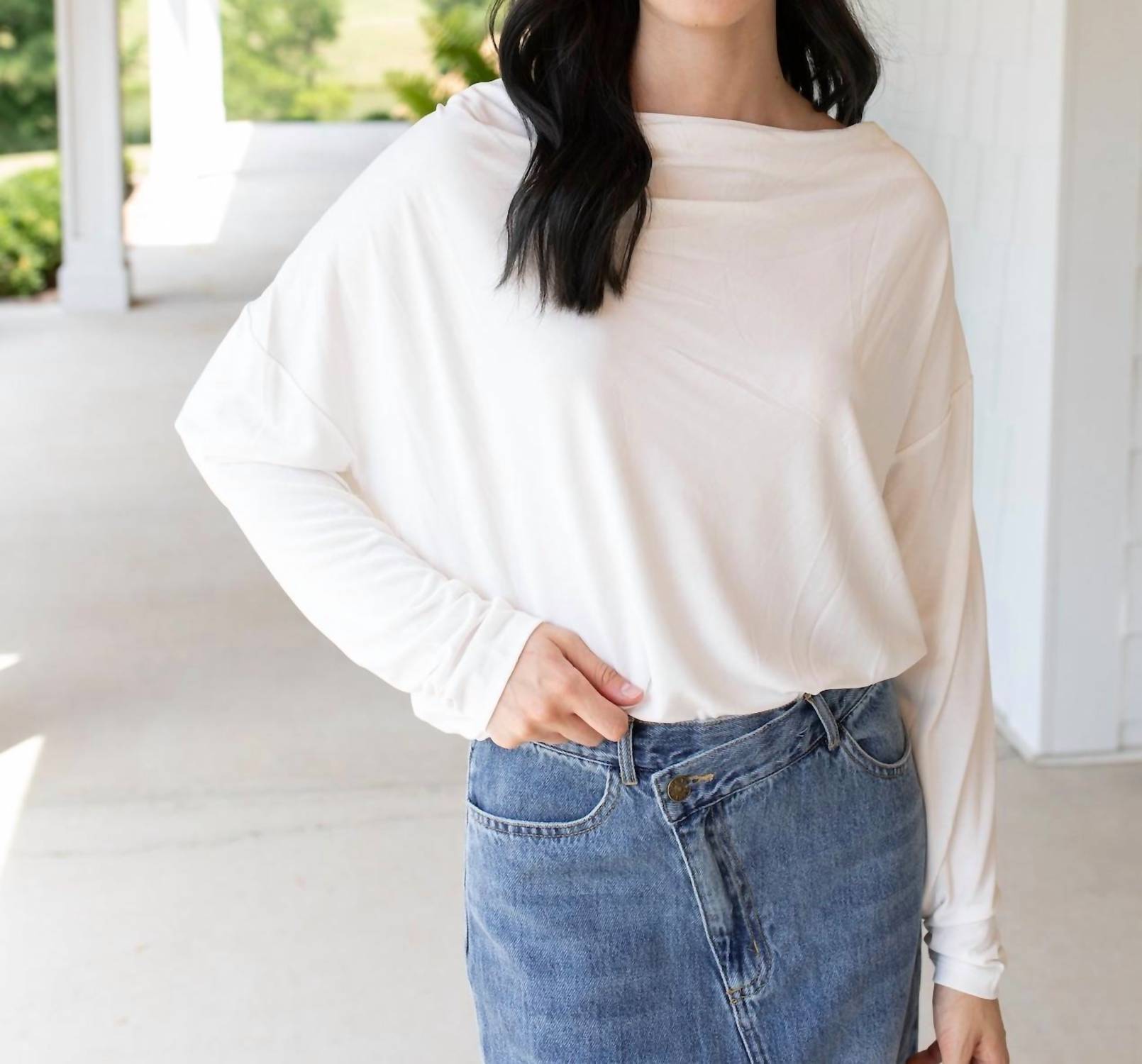 mystree Cowl Neck Luxe Blouse in white - women's blouse