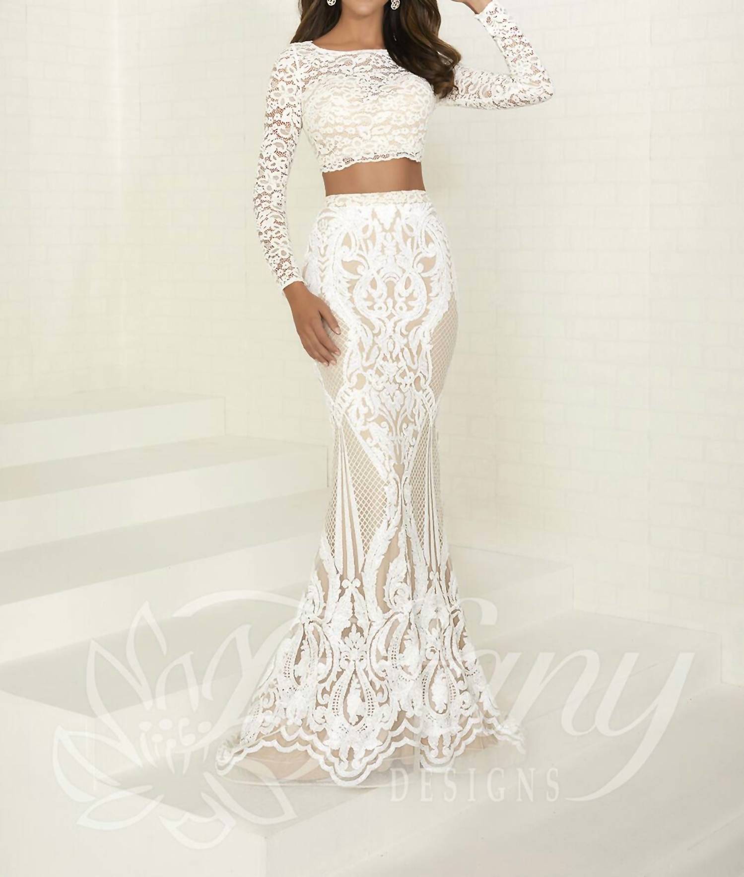 Tiffany Designs - Women's Long Sleeve Two Piece Formal Dress