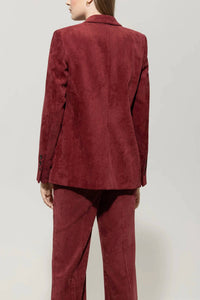LUISA CERANO Corduroy One Button Blazer in berry red - women's jacket - detail view