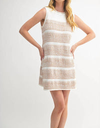 Fun 2 Fun Collin Striped Textured Sweater Dress in ivory brown - women's dress - view 4