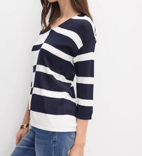 Joseph Ribkoff - Striped Knit V-neck Pullover Sweater
