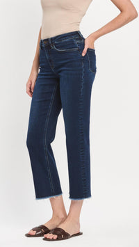 Lovervet - High Rise Frayed Bottom Straight Jeans