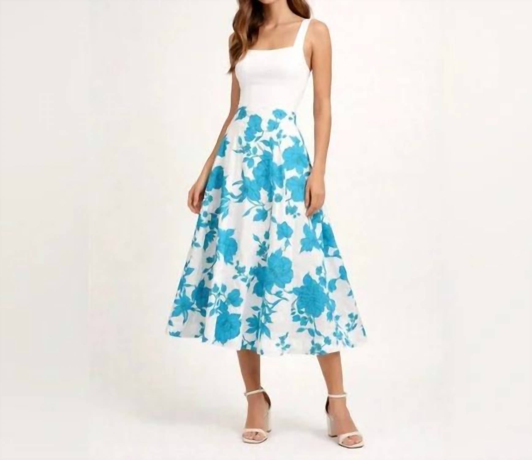 Misa Los Angeles A Line Floral Print Midi Skirt in blue - women's skirt