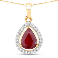 Diana M Jewels Women's Pear Natural Ruby Pendant Necklace (1.61 Ct) - Classic in 14k yellow gold - women's jewelry