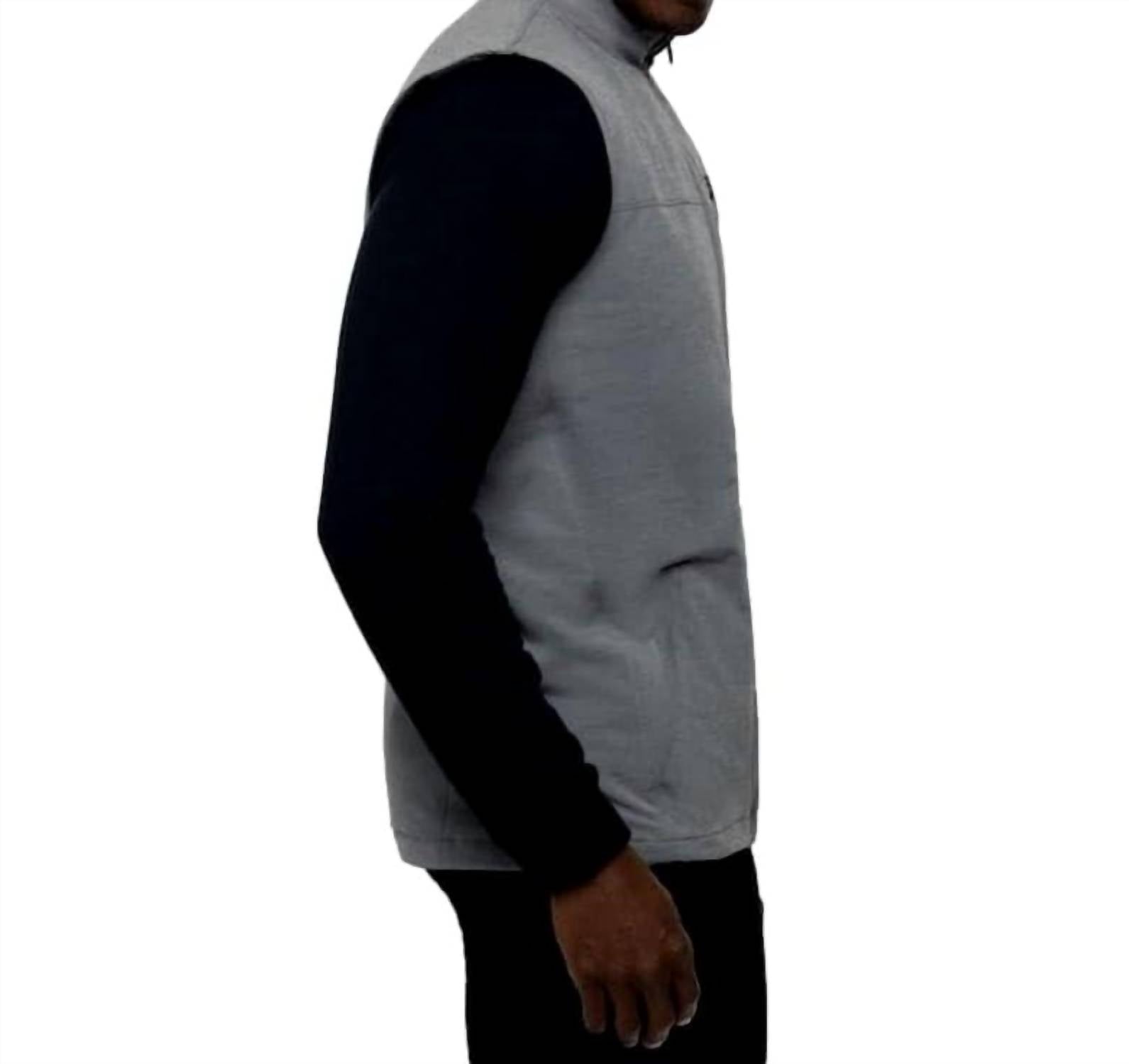 TravisMathew Top Of The Line Vest in heather sleet - men's jacket - detail view