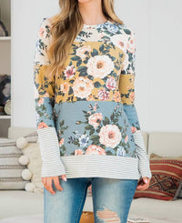 Perfect Peach - Color Block Rib Floral Top