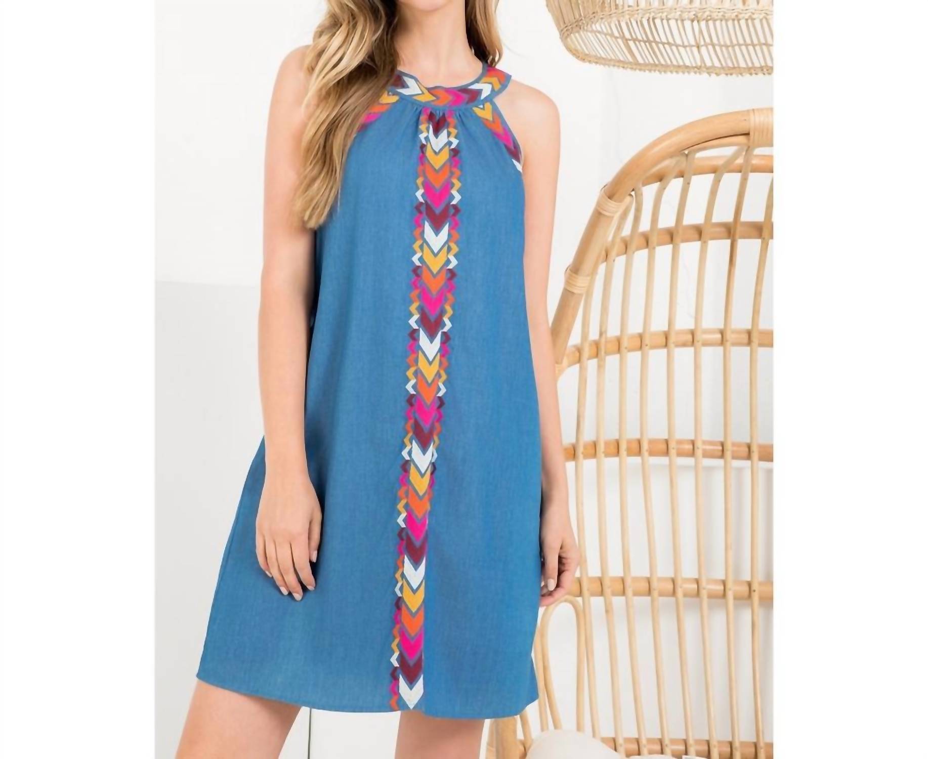 Thml - Chambray Embrroidered Halter Dress