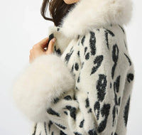 Joseph Ribkoff - Fae Feather Yarn Animal Jacquard Coat With Faux Fur Trim