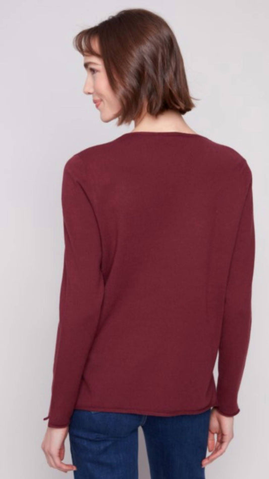 Charlie B - V Neck With Side Slit Sweater