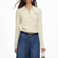 Self-Portrait - Flower Embroidered Knit Cardigan