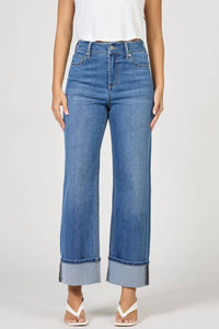 DEAR JOHN DENIM Holly High Rise Cuffed Hem Straight Leg Jeans in abbey road - women's jeans