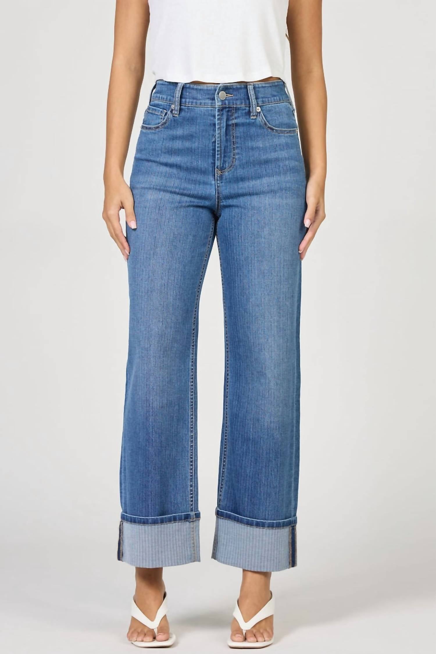 DEAR JOHN DENIM Holly High Rise Cuffed Hem Straight Leg Jeans in abbey road - women's jeans