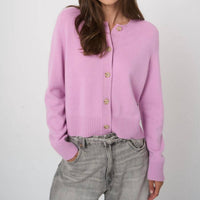 REPEAT cashmere Cashmere Boxy Cardigan with Rib Trim in glow - women's cardigan