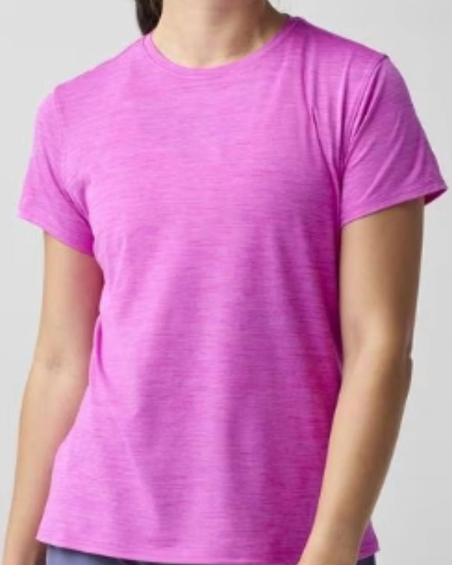 BROOKS Luxe Short Sleeve Top in magenta - women's t-shirt - detail view