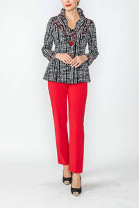 IC Collection Double Layered Wire Piping Collar Jacket in black white - women's jacket - alternate view