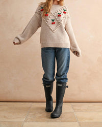Miou Muse - Cherry Popcorn Trim Sweater
