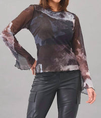 Lola & Sophie Full Moon Mesh Shirt in black - women's blouse - alternate view
