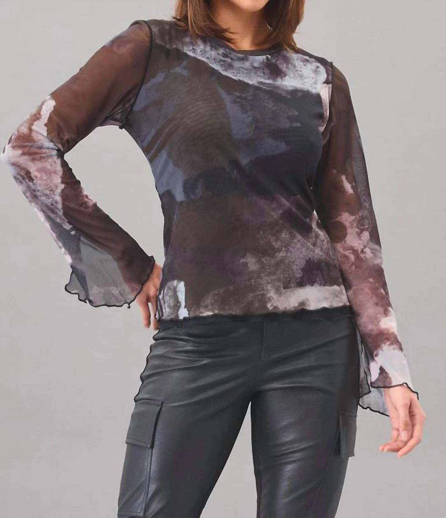 Lola & Sophie Full Moon Mesh Shirt in black - women's blouse - alternate view