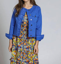 Apny - Collarless Jean Jacket With Frayed Detail