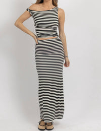 Sky To Moon - SHIRRED SHOULDER STRIPE SKIRT SET