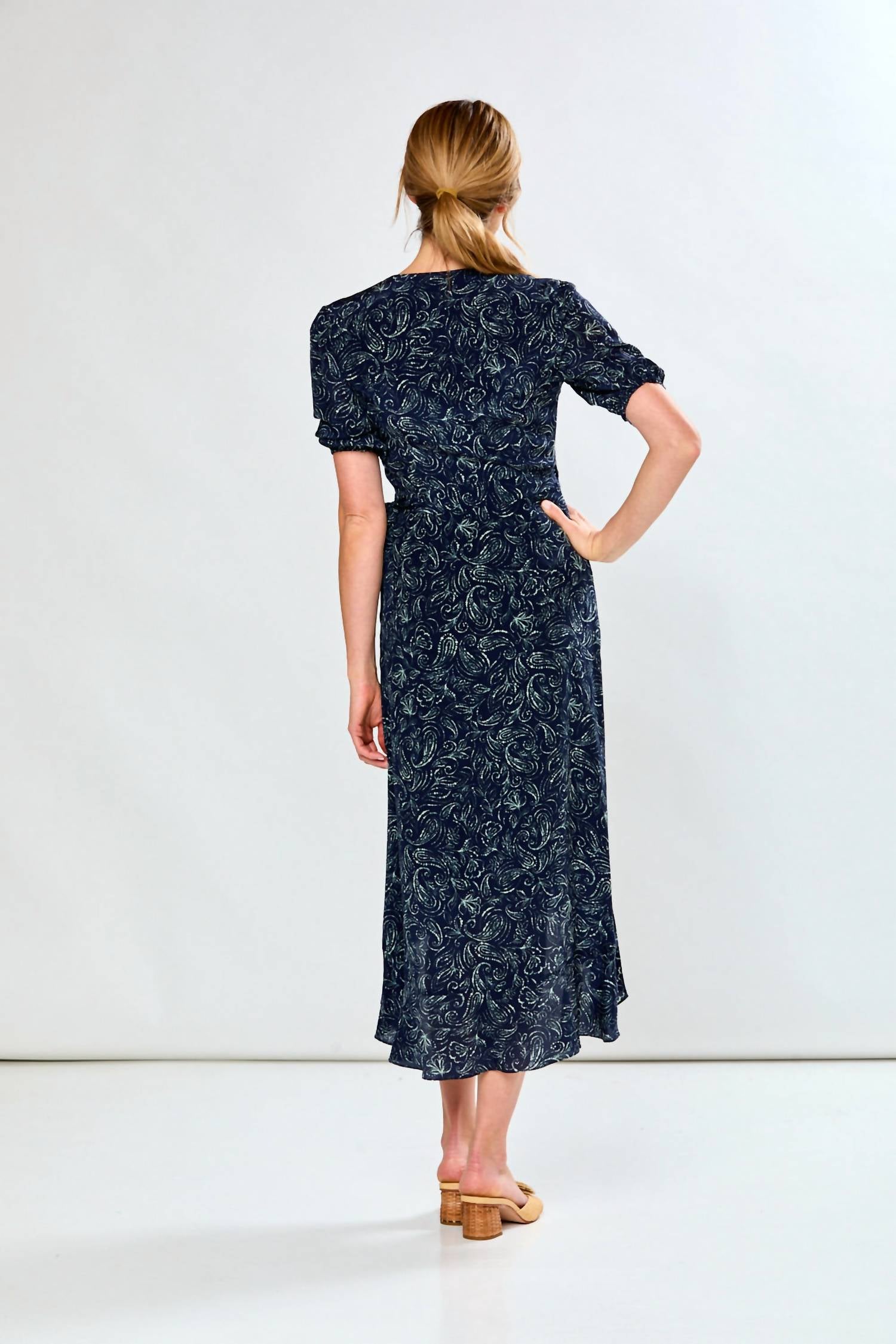 SARA CAMPBELL Eloise High-low Dress in navy paisley - women's dress - detail view