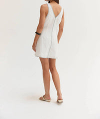 Crescent - Contrast Stitch V-neck Linen Mini Dress