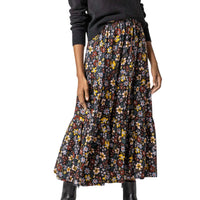 Lilla P Women's Floral Tiered Skirt in black floral - women's skirt